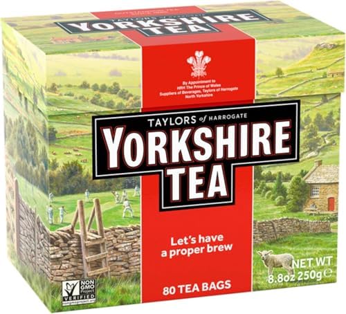 Yorkshire Tea, Red, Black Tea, Pillow Tea Bags, 80 Count (Pack of 1), Refreshing, Satisfying, and Strong, Classic British Breakfast Blend, Caffeinated, Enjoy Hot or Iced, 80 Teabags