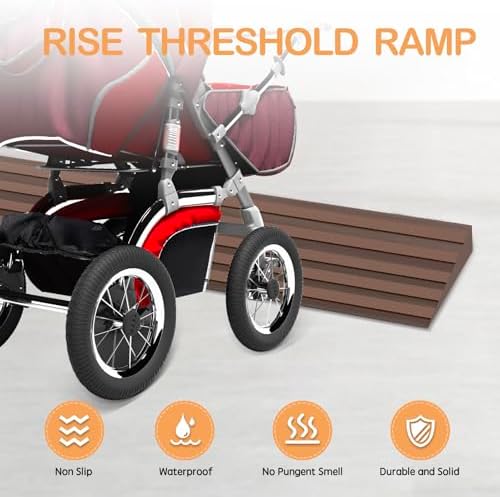 Threshold Ramps for Doorways Self-Adhesive Rubber Ramps for Door Threshold Rubber Door Threshold Ramp for Wheelchair Stroller Scooter Reducer Ramp (Brown, 3” Wide x 3.3' Long)