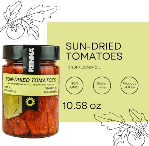 Renna Premium Italian Sun-Dried Tomatoes in Oil (10.58 oz), Authentic Culinary Excellence from Italy, Experience the Rich Flavors of the Mediterranean with Renna
