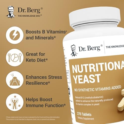 Dr. Berg Nutritionals Yeast Tablets – Natural B12 Added - All 8 B Vitamin Complex – Organic Vanilla Flavor - 270 Vegan Tablets Dietary Supplements