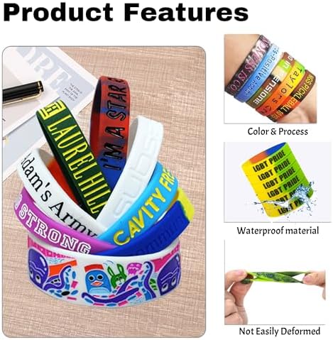 10-5000 Pcs Custom Rubber Bracelet Bulk - Personalized Silicone Wristbands with Debossed Text/Icon - Customizable Silicone Bracelets for Motivational, Fundraising, Events, Promotions, Gifts, Awareness