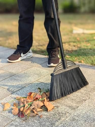 Four-Section Rod Long-Handled Broom,Heavy-Duty Broom, Angle Broom for Outdoor/Indoor（Black+Yellow）