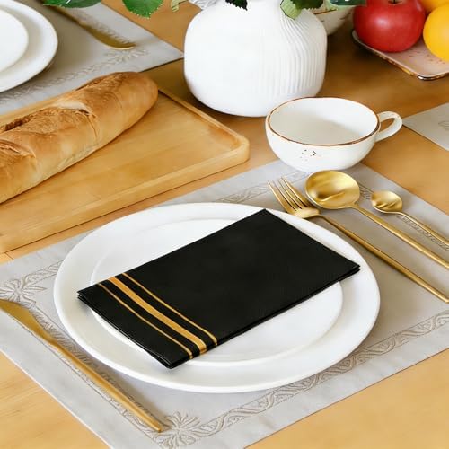 Black and Gold Napkins 100 Packs Black Paper Napkins Disposable Paper Hand Towels Absorbent Dinner Napkin Guest Towels Tissue Cocktail Party Napkin for Kitchen Graduation Birthday Wedding Anniversary