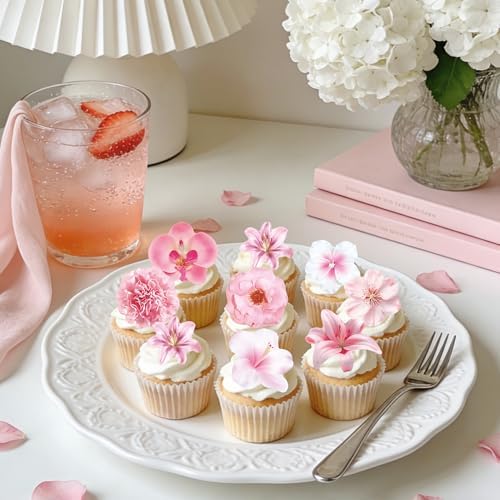 72 PCS Edible Flowers Cupcake Toppers Wafer Paper Flower Birthday Party for Baby Shower Wedding Birthday Party Cake Food Decorations Supplies