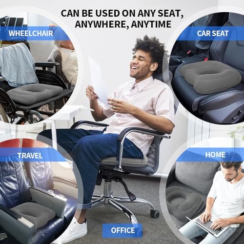 Nevife Inflatable donut cushion for Tailbone Pain Relief-Orthopedic Hemorrhoid & Sciatica Seat Cushion-Coccyx Cushion for Postpartum Pregnancy,Office Chair,Car,Wheelchair&Post-Surgical Recovery (Gray)
