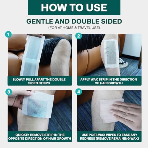 Body Wax Strips | Hair Removal Wax Kit for Women and Men - 42 Count Beeswax & Rosemary Waxing Kit for Legs & Bikini, Underarms, Facial, Eyebrows, Face (24 Body +12 Facial Strip +6 Oil Wipes)