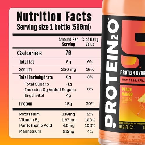 Protein2o 15g Whey Protein Infused Water, Peach Mango, 16.9 Oz Bottle (Pack of 12)