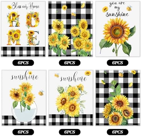 Mindsoft 36 Pcs Spring Sunflower Reusable Paper Towels Rolls Sunshine Washable Bulk Spring Kitchen Towels Paperless Reusable Cloth Cotton Napkins with Cardboard for Kitchen Bathroom Home Decor
