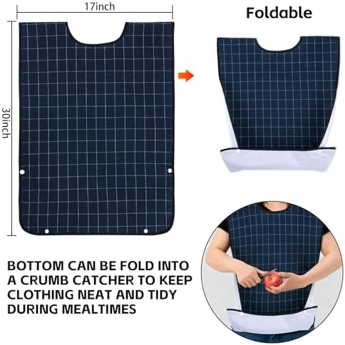 XKDOUS 3 Pack Waterproof Adult Bibs with Crumb Catcher, Reusable & Washable Large Dining Bibs for Men, Women, Elderly, Clothing Protector for Eating, Ideal Senior Gifts