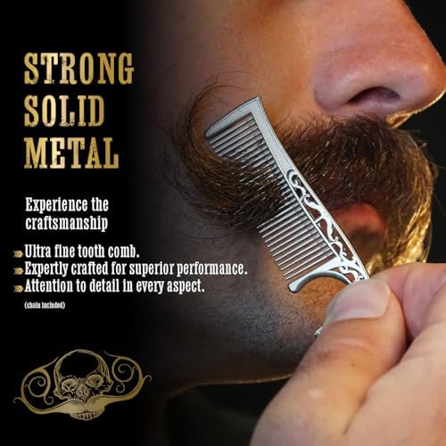 Mustache Comb On Stainless Steel Metal Chain Necklace – Dual-Sided Comb for Men, Fine & Wide Teeth for Precise Moustache Styling – Durable, Compact, Travel-Friendly Grooming Tool for Facial Hair Care