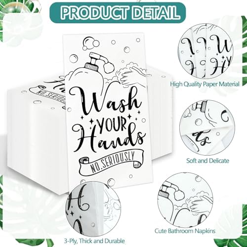 100 Pcs Disposable Hand Towels for Bathroom Paper Towels for Guests 3 Ply Wash Your Hands Bathroom Etiquette Guest Napkins for Powder Room Wedding Birthday Holiday Anniversary, Black White