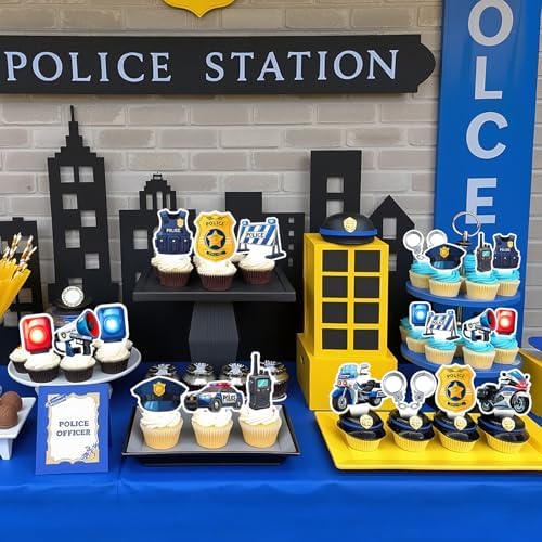 48 Pcs Police Cupcake Toppers Police Birthday Party Decorations