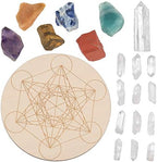 Amogeeli Metatron's Cube Sacred Geometry Wooden Crystal Grid Set with Chakra Stone, Wicca Yoga Meditation Decor