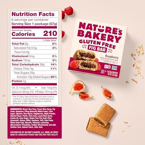 Nature’s Bakery Gluten Free Fig Bars, Raspberry, Real Fruit, Vegan, Non-GMO, Snack bar, 6 boxes with 6 twin packs (36 twin packs)