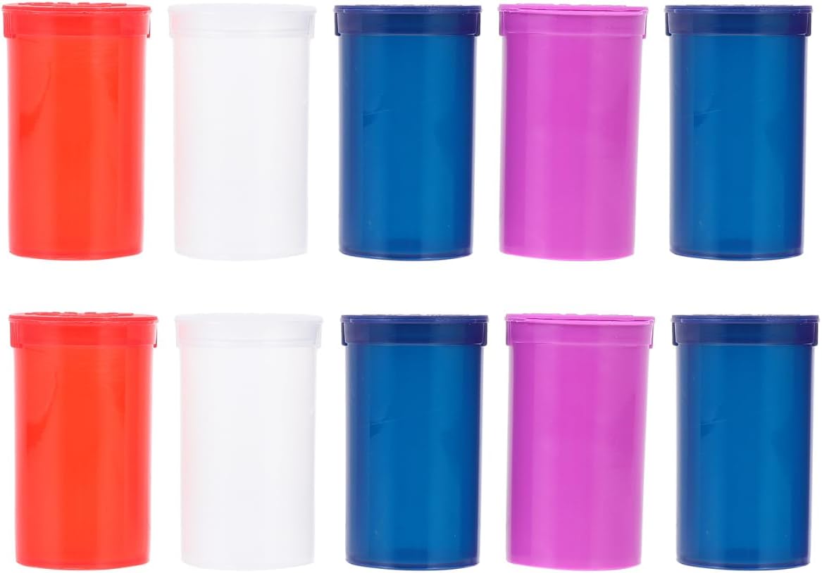 Pill Bottle: 10pcs Plastic Empty Vials Medicine Container Airtight Joint Pill Bottles with Top Caps for Supplements Vitamins,Random Color