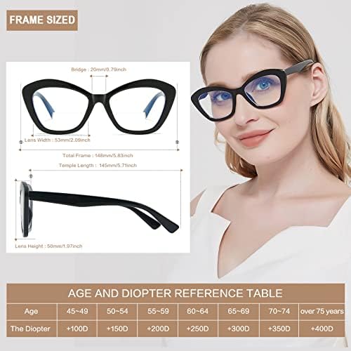 LKEYE Bifocal Reading Glasses for Women Designer Cat Eye Oversized Frame Blue Light Blocking Readers Oprah Stylish Eyewear