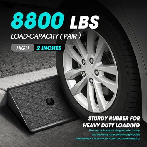 DNA Motoring 2pcs 2.1" Rise Rubber Curb Ramp Heavy Duty Loading Driveway Ramp Threshold Ramps 38.6" L x 5.9" W x 2.1" H for Loading Dock, Warehouse, Wheelchair, Motorcycles, Cars, TOOLS-00643