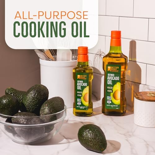 BetterBody Foods Refined Avocado Oil, Non-GMO Cooking Oil, Kosher, Keto and Paleo Diet Friendly, Frying, Baking, Avocado Oil, 500 mL, 16.9 Fl Oz