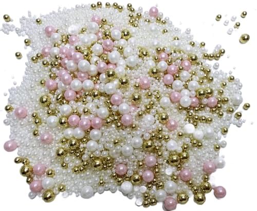 Gold dragees sprinkles Gold Sprinkles for Cake Decorating, White Pink Pearl Sugar Cupcake, Cookies, Ice Cream Toppings, 120g/ 4.2 Ounces Cake Decorationss Baking, Perfect for Halloween Christmas Wedding Shower, New Year’S Eve