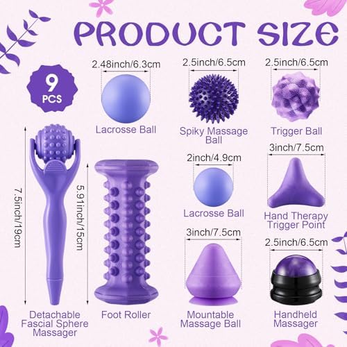 Ceenna 9 Pcs Massage Balls Set for Myofascial Point Release & Deep Massage Tissue Includes Lacrosse, 360° Rotating Mountable Ball, Spiky Balls, Hand Exercise Ball, Foot Roller