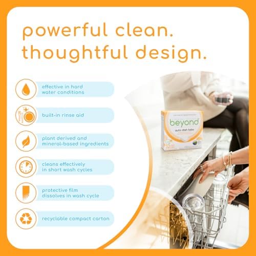 Beyond Auto Dishwasher Tablets [32 tablets] - Fragrance & Dye Free - Certified Biobased. Powerful. Plant-Based Ingredients