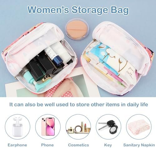 Sanitary Pad Storage Bag Portable Period Bag for Teen Pads/Sanitary Napkins/Small Tampons, Sanitary Napkin Storage Bag First Period Gifts for Teen Girls (Cat)