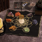 Amogeeli 7 Chakra Stone & Metatron’s Cube Sacred Geometry Energy Mat Crystal Grid Set for Beginner Divination Meditation Altar, Healing Stone Decoration for Energy Chakra Reiki Wicca
