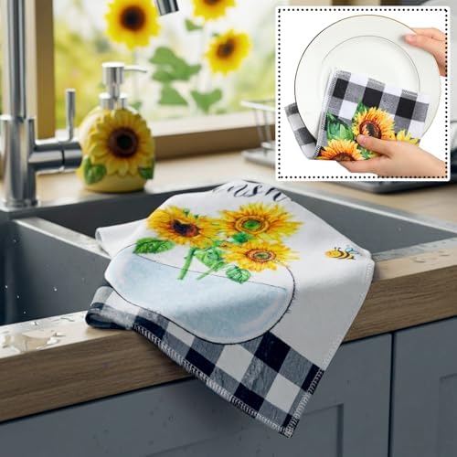 Mindsoft 36 Pcs Spring Sunflower Reusable Paper Towels Rolls Sunshine Washable Bulk Spring Kitchen Towels Paperless Reusable Cloth Cotton Napkins with Cardboard for Kitchen Bathroom Home Decor