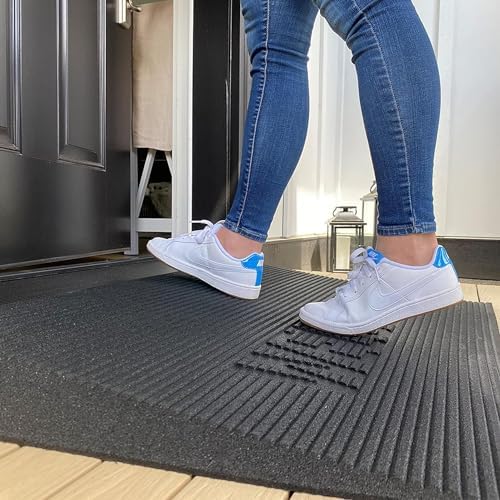 EZ-ACCESS - Transition Strip for Doorways, Rubber Threshold Ramp with Non-Slip Surface, Doorway Threshold Strip, Angled Welcome Entry Mat for Indoor & Outdoor Use - 2.5 Inch Low Pile Transition, Black