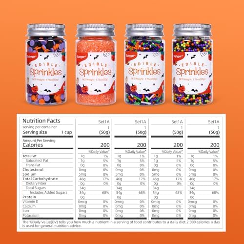 Halloween Sprinkles Set, Edible Sprinkles for Cake Decorating, Orange Sanding Sugar Jimmies Sprinkles Mix for Cupcake Toppers Cookies Baking(7.04 Oz)