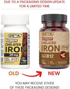 DEVA Nutrition Vegan Chelated Iron 29 mg Fortified with B-12 - High Potency, Easy to Swallow - 90 Tablets, 2-Pack