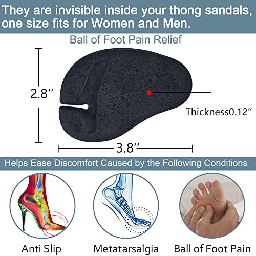 Metatarsal Pads Ball of Foot Cushions for Women and Men, Anti-Slip Flip Flop Pad, 3 Pairs Self-Adhesive Gel Forefoot Pads for Thong Heels Sandals (Transparent + Black + Beige)
