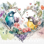 Generic 20-ct 6.5 x 6.5 inches 3-Ply Paper Napkins - Valentine's Day Napkins - White, Blue, Purple, Yellow, Pink, Multicolor - Loving Bird Couple Design