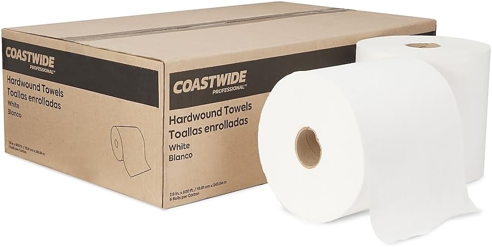 Coastwide Professional Hardwound Paper Towels, 1-Ply, White, 800 ft./Roll, 6 Rolls/Carton