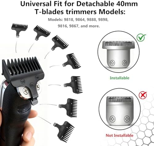 Beard Trimmer Guide Comb Set-Compatible with Wahl 40mm Detachable T-Blade Trimmer Models,8 Full Size Attachment Guards from (1/16" to 1/2")，8 Pack