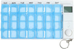 Fomiyes 7 Day Timed Medicine Box with Alarm Reminder 28 Grids Compartments Removable Timer Backlight Weekly Pill Organizer for Vitamins and Pills 7.48 * 4.13 * 0.98inch