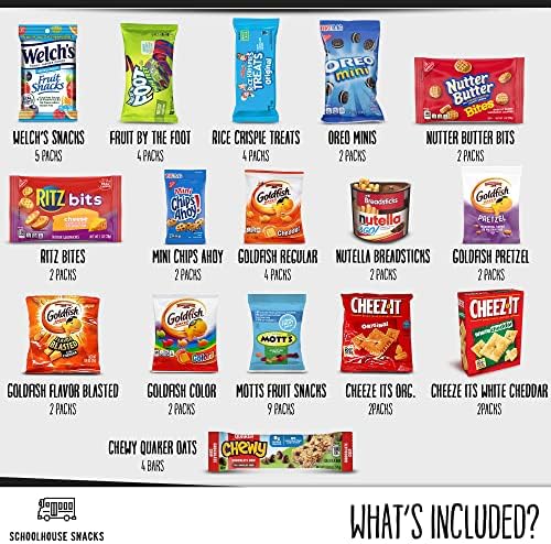 SCHOOLHOUSE SNACKS - Snacks for Kids (50 Count) | Snack Box for Kids with American Cracker and Cookie Assortment | Perfect Kids School Snacks, Variety Snack Box, Camp Care Package, Travel Food, Snack Gift Box