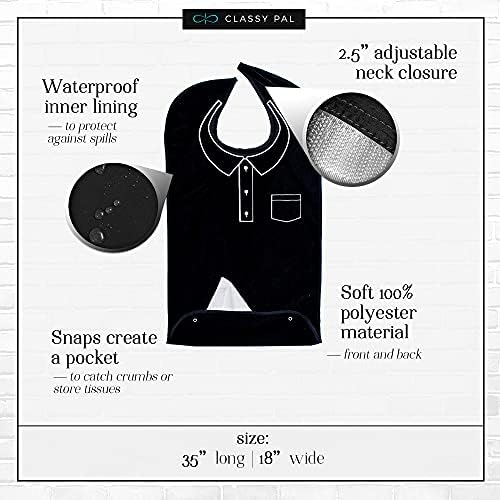 Adult Bibs for Men, Dress ‘n Dine™ Clothing Protectors for Eating, Senior Adult Bib Terry Cloth Crumb Catcher, Embroidered Design, Waterproof, Reusable, Washable (Polo)