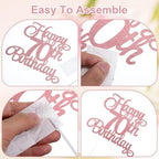 cobee 70th Birthday Cake Decorations, Glitter Happy 70th Birthday Cake Topper Set with Numeral Candles 70thBirthday Cakes Picks for Birthdays Party Supplies (Pink)