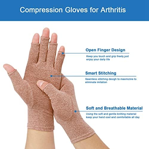 2-Pair Arthritis Compression Gloves for Alleviate Rheumatoid Osteoarthritis, Carpal Tunnel Raynauds Disease, Fingerless Design Breathable & Moisture, Women and Men (Coffee, Small)