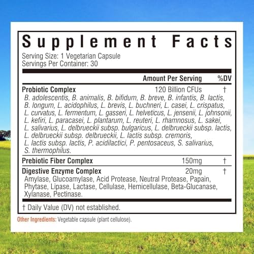 Innate Vitality Probiotics 120 Billion CFUs for Men & Women, 34 Strains with Prebiotics & Digestive Enzymes, Immune & Digestive Health, Delayed Release, Shelf Stable, 30 Vegan Capsules