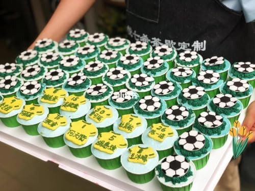 48Pcs Edible Wafer Football Cake Toppers Cupcake Pick Decorations for Sports Theme Babyshower Birthday Event Party Supply Decorations