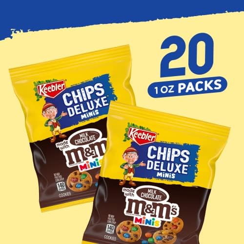 Keebler On-the-Go Rainbow Chips Deluxe Cookies | Individually Wrapped, Mini Chocolate Chip Keebler Cookies with Real M&M's | Rainbow Mini Cookies, Travel Snacks | 20 Cookie Bags, 20 oz Box
