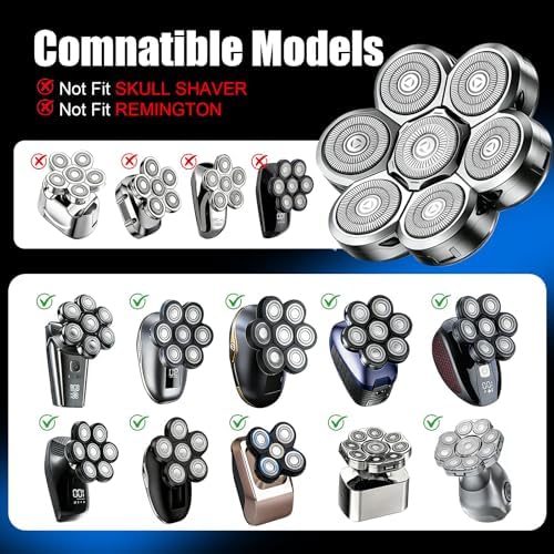 7 Head Shaver Replacement Heads for Freebird Bald Men, Head Shavers for Men,Shaver Replacement Blades for SHPAVVER/Wyklaus/Cyruzi Shaver Head (Silver/2 count)
