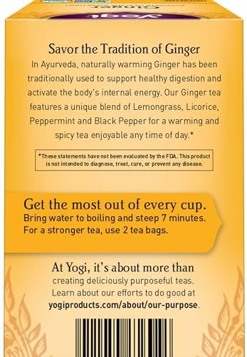 Yogi Tea - Ginger Tea (6 Pack) - Supports Healthy Digestion - Soothing and Spicy Blend - Caffeine Free - 96 Organic Herbal Tea Bags