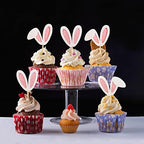 Ercadio 24 Pack Easter Bunny Ear Cupcake Toppers Glitter Pink Rabbit Ears Cupcake Picks Easter Bunny Cupcake Decors Rabbit Cake Toppers for Kids Girls Birthday Baby Shower Party Supplies