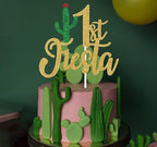 Gold Glitter First Fiesta Cake Topper, Uno/Taco Bout One/1st Fiesta, Mexican Themed Baby's 1st Birthday Party Decorations Supplies