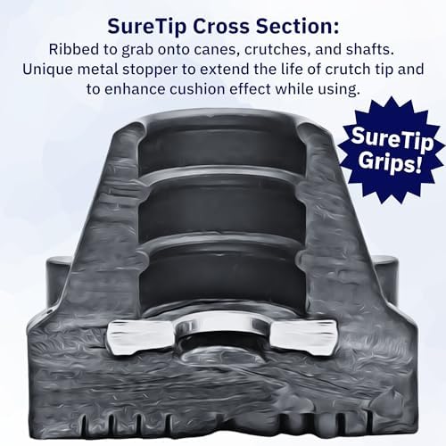 Black Crutch Tips & Cane Tip (Pair of 2) – 1 Size Fits All 3/4" 7/8” Inch - Extreme Grip Heavy Duty Universal Sizing Crutches Shafts Longest Lasting High Performance Rubber Non-Slip