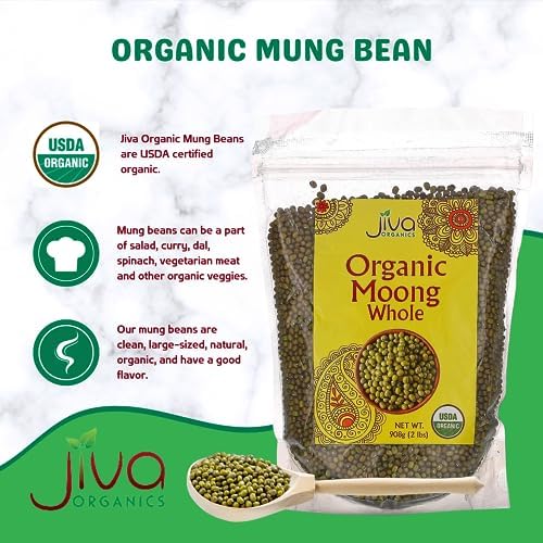 Jiva Organics Organic Mung Beans Whole 4 LB LARGE Bag - Green Moong Bean