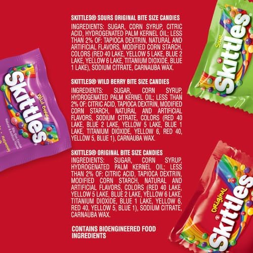 Wrigley's Skittles Fun Size Original, Wild Berry, and Sour Chewy Individually Wrapped Stocking Stuffers Christmas Candy Variety Pack, 26.46 Oz Bulk Bag